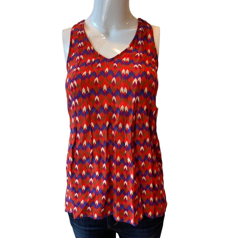 Lucky Brand Womens Tank Top Chevron Strap Racerback Scoop Neck Orange Size XS